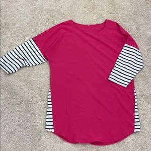 Pink top with black & white stripe detail